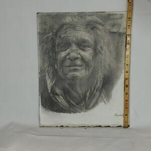 Double Sided Portrait Elderly Man Sketch/Woman Profile Oil Painting Signed 18x14